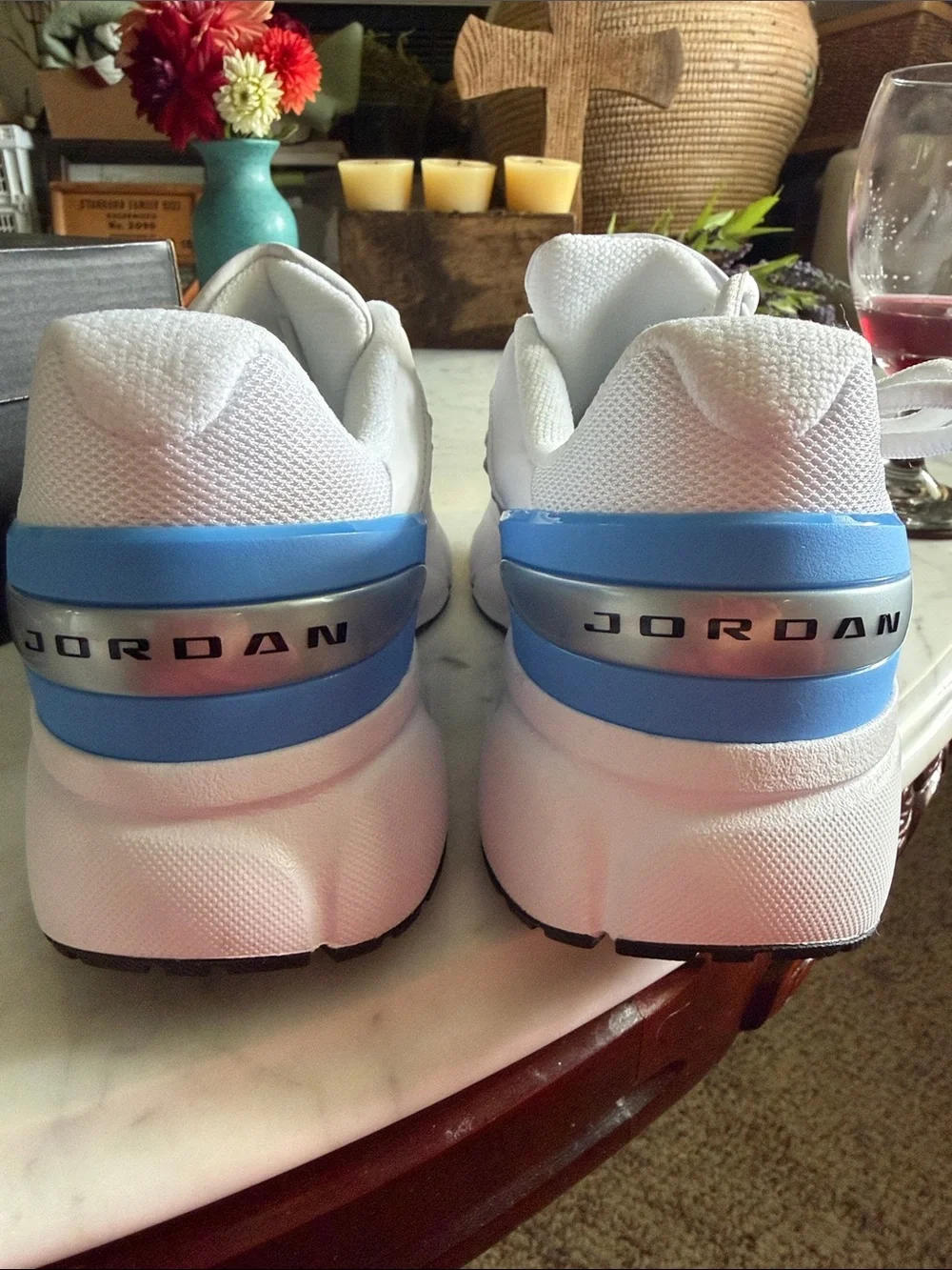 Men’s Jordan Trunner Flow White Sneakers with Light Blue Accents